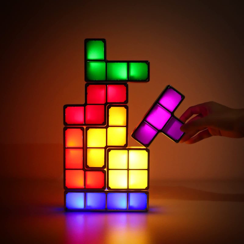VEEKI Stackable Night Light, Stackable LED 7 Colors 3D Puzzles Night Light Induction Interlocking Desk Lamp, DIY Tangram Light Blocks Puzzles lamp for Bedroom Decor (US Plug) - Image 1
